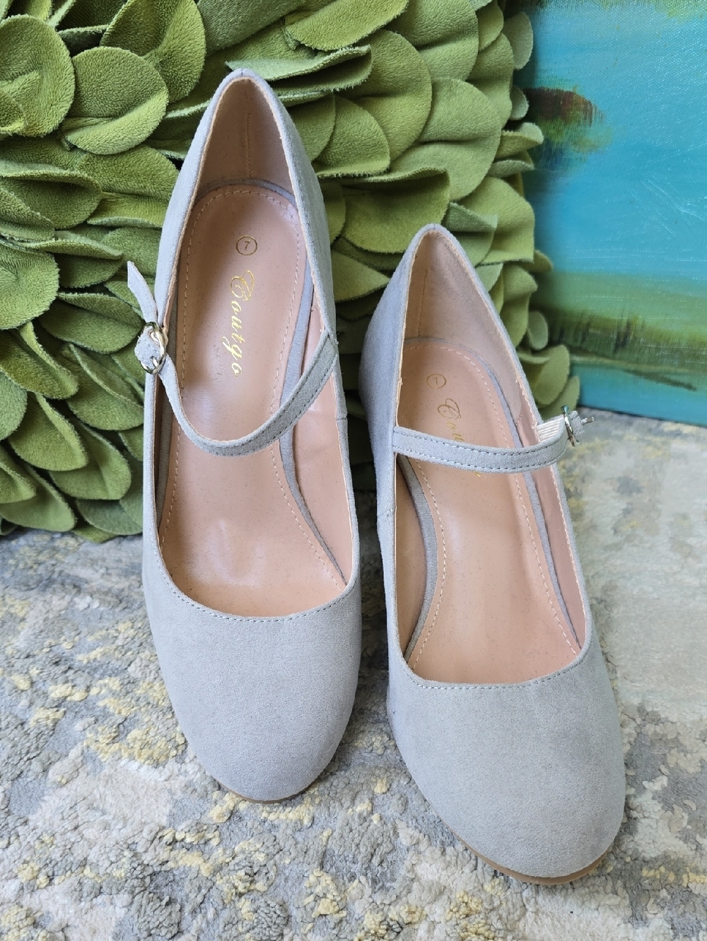 Coutgo Mary Jane Pumps Ankle Strap High Heel Round Toe Wedge Shoes Size 7